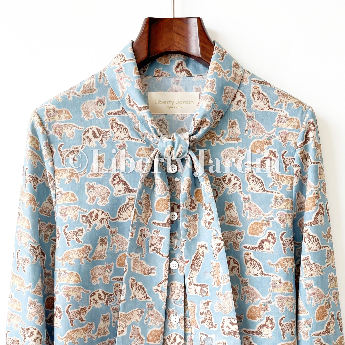 Long Sleeves Pussy Bow Blouse, Handmade Woman Shirt, Custom Made Top With Liberty London Fabric