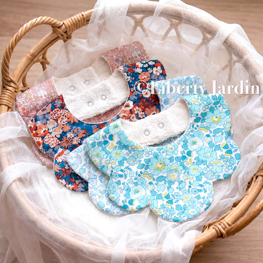 Liberty London Scallop Bibs, Organic Cotton Flower Print, Baby Drool Catcher (Set of 4)