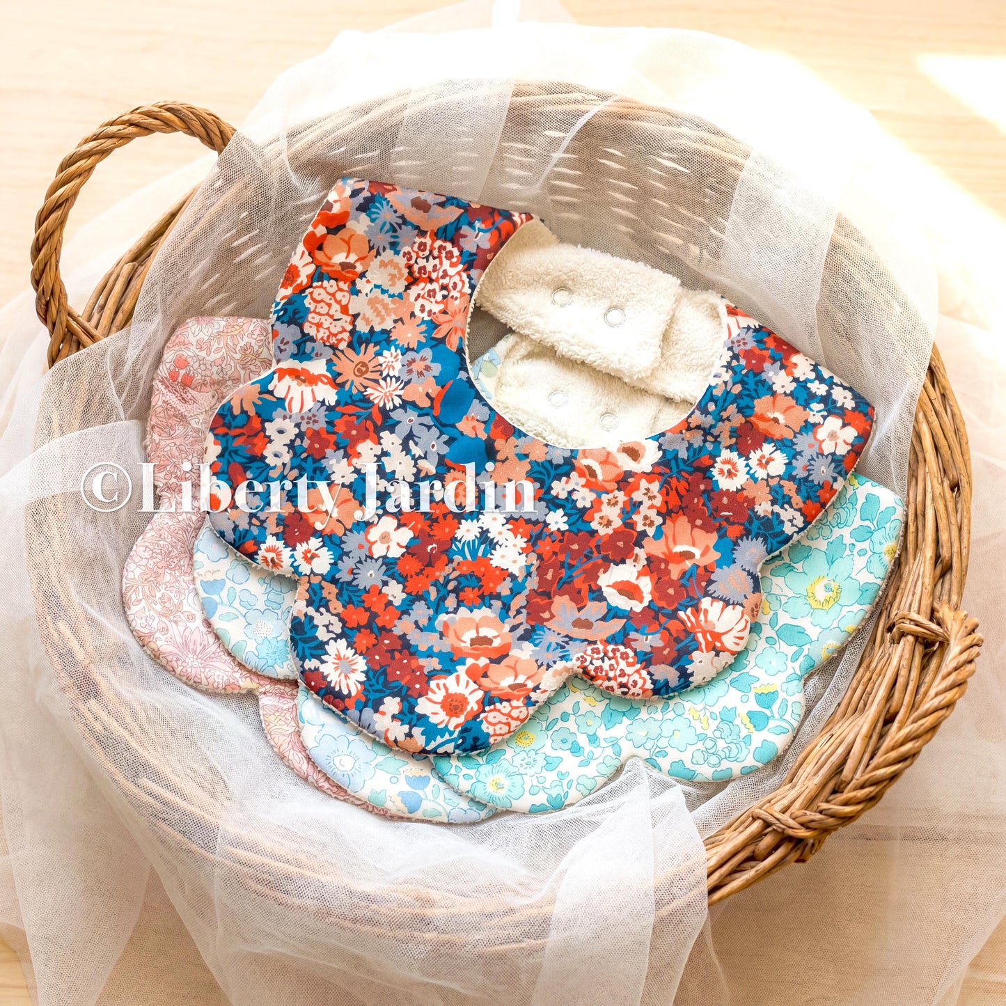 Liberty London Scallop Bibs, Organic Cotton Flower Print, Baby Drool Catcher (Set of 4)