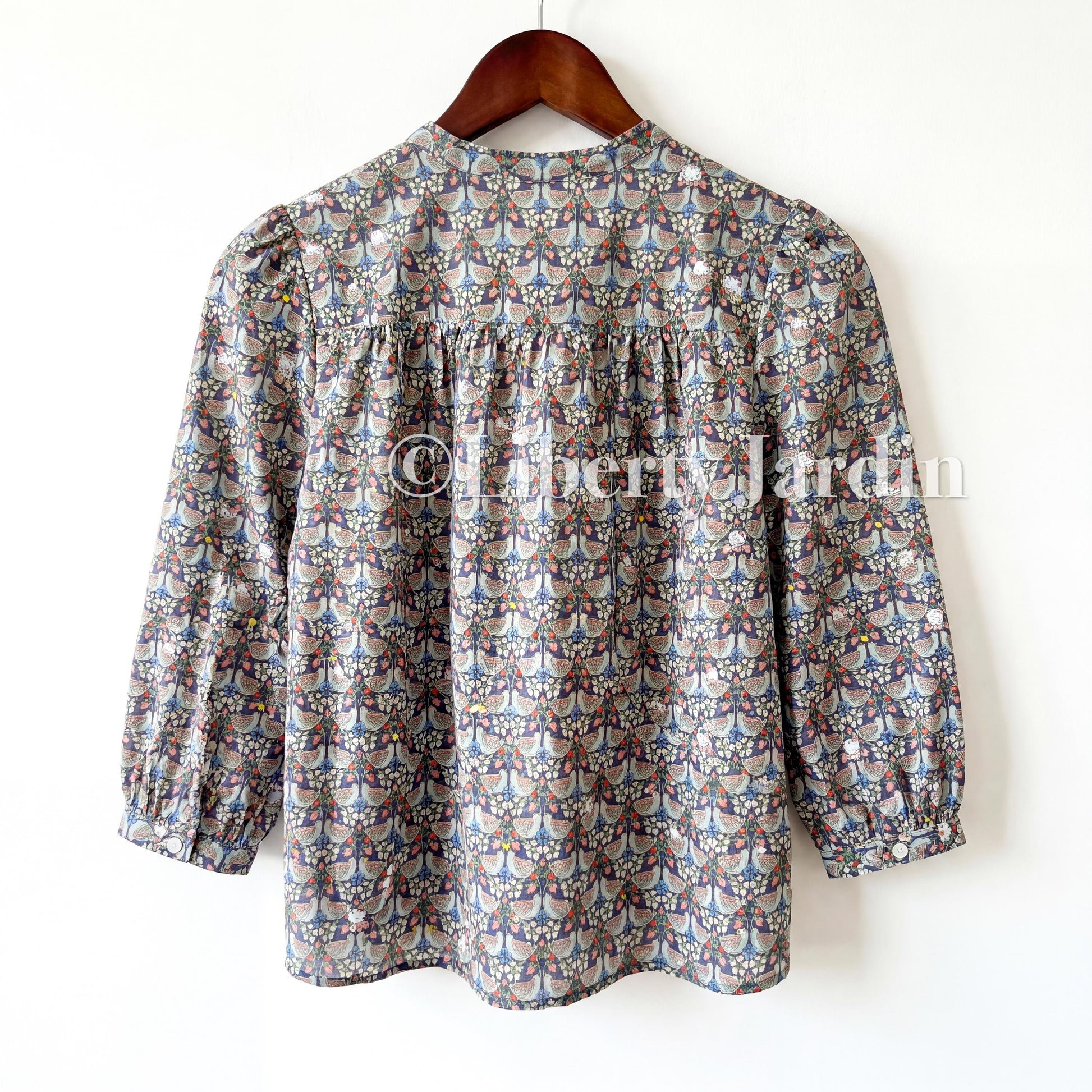 Liberty London Crop-top Blouse, Handmade Ethical-wear, Sustainable Clothing, Personalised Womenswear, Mandarin Collared Button-up Sleeves