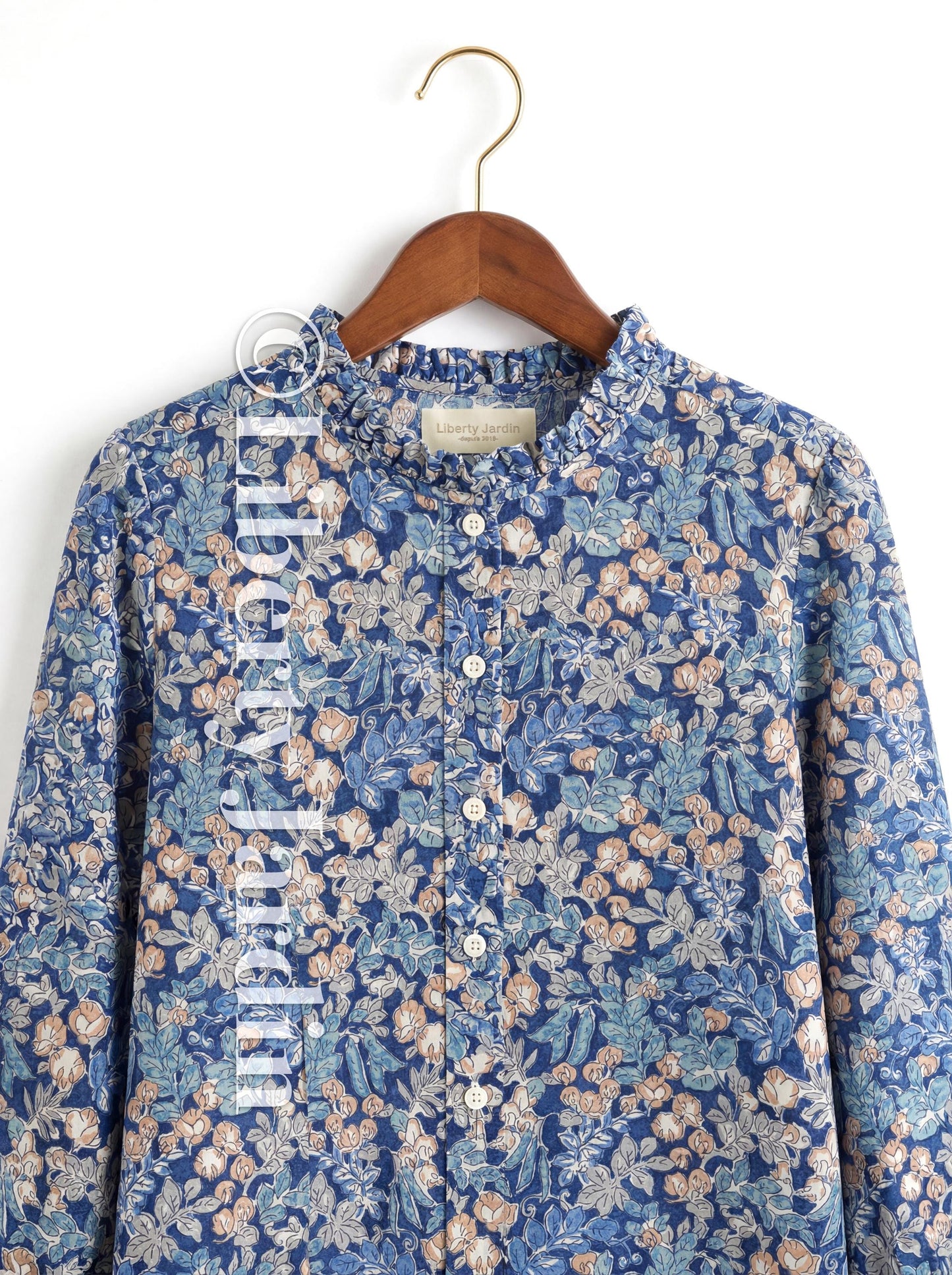 Liberty London Ruffle Collared Long Sleeves Button-up Blouse, Personalised Cotton Chemise, Handmade Sustainable Womenswear