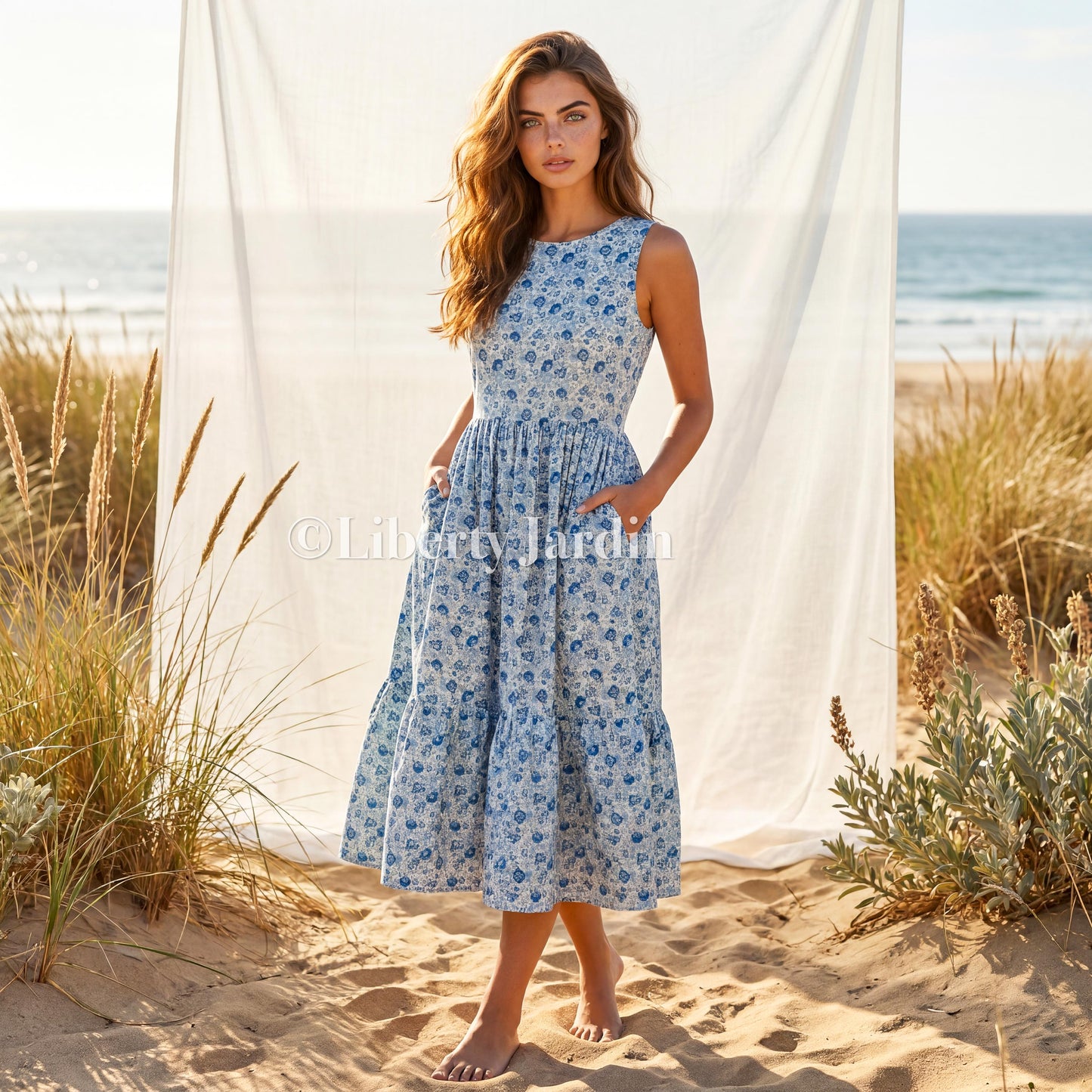 Liberty London Flower Sundress, Handmade Sustainable Clothing, Personalised Womenswear, Botanical Tiered Sleeveless Dress, Slow-fashioned