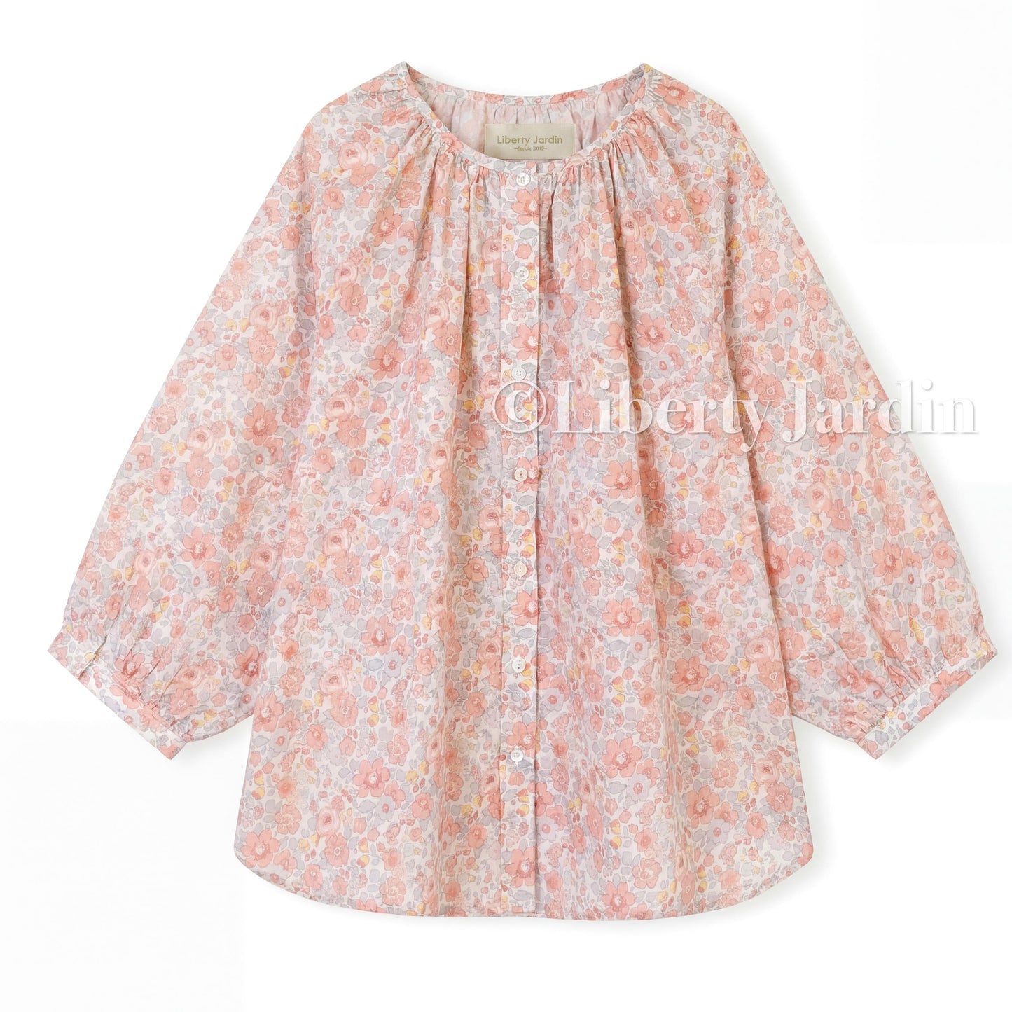 Liberty London Gathered Blouse, 3/4 Bishop Sleeves Shirt, Handcrafted Tailoring Clothing, Button-up Botanical Chemise, Handmade Personalised
