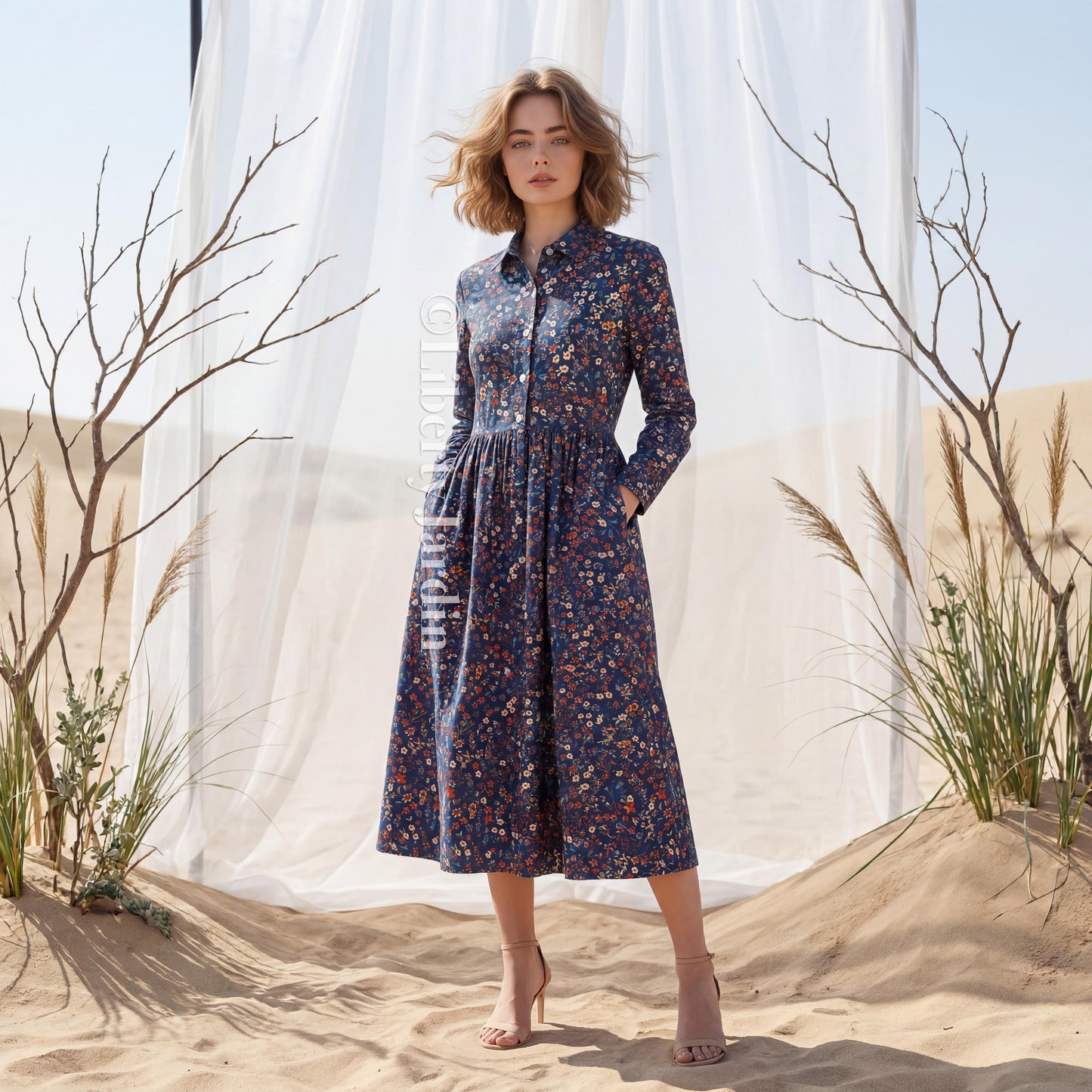 Liberty London Shirtdress, Long Sleeves Dress, Handmade Botanical Clothing, Collared Button-up, Personalised Woman Outfits