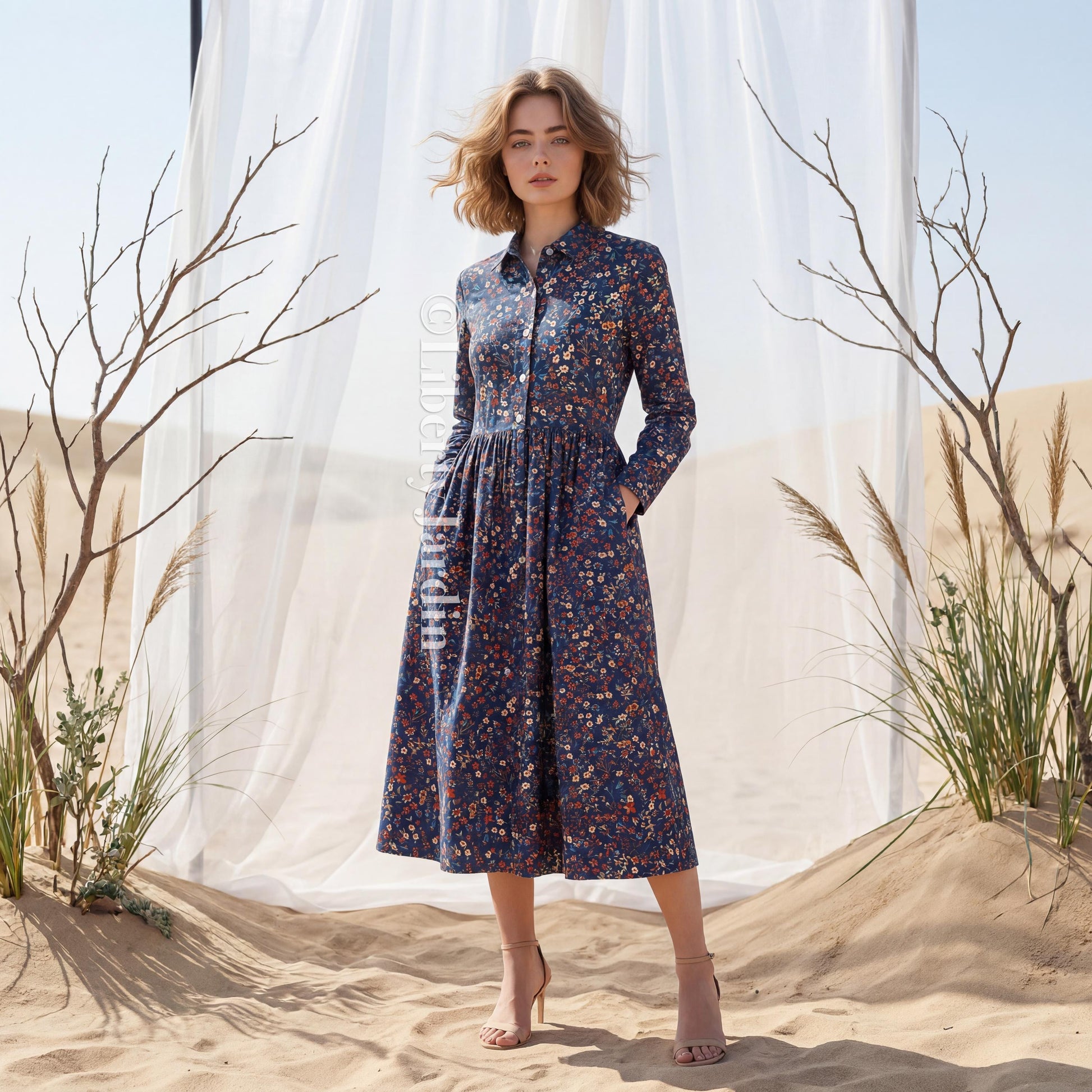 Liberty London Shirtdress, Long Sleeves Dress, Handmade Botanical Clothing, Collared Button-up, Personalised Woman Outfits