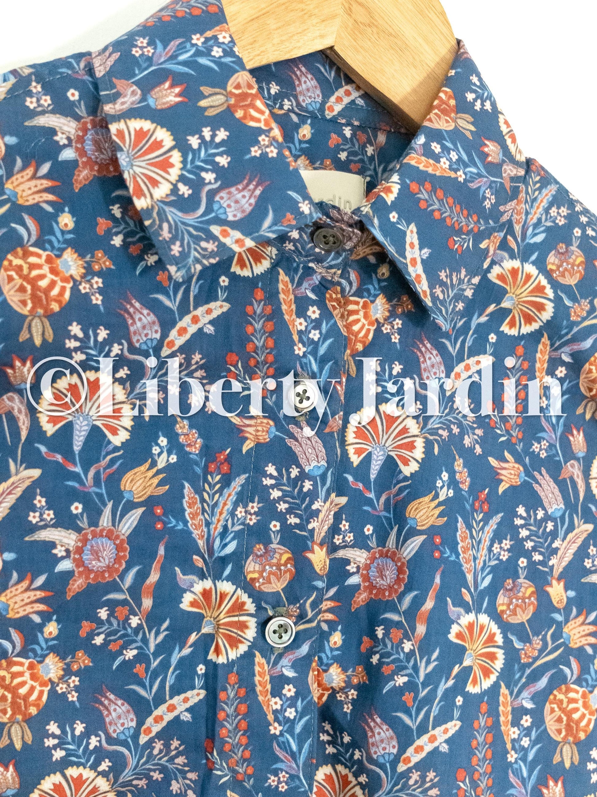 Handmade Liberty London Long Sleeves Shirt, Button-up Cotton Fabric Blouse, Botanical Floral Print Top