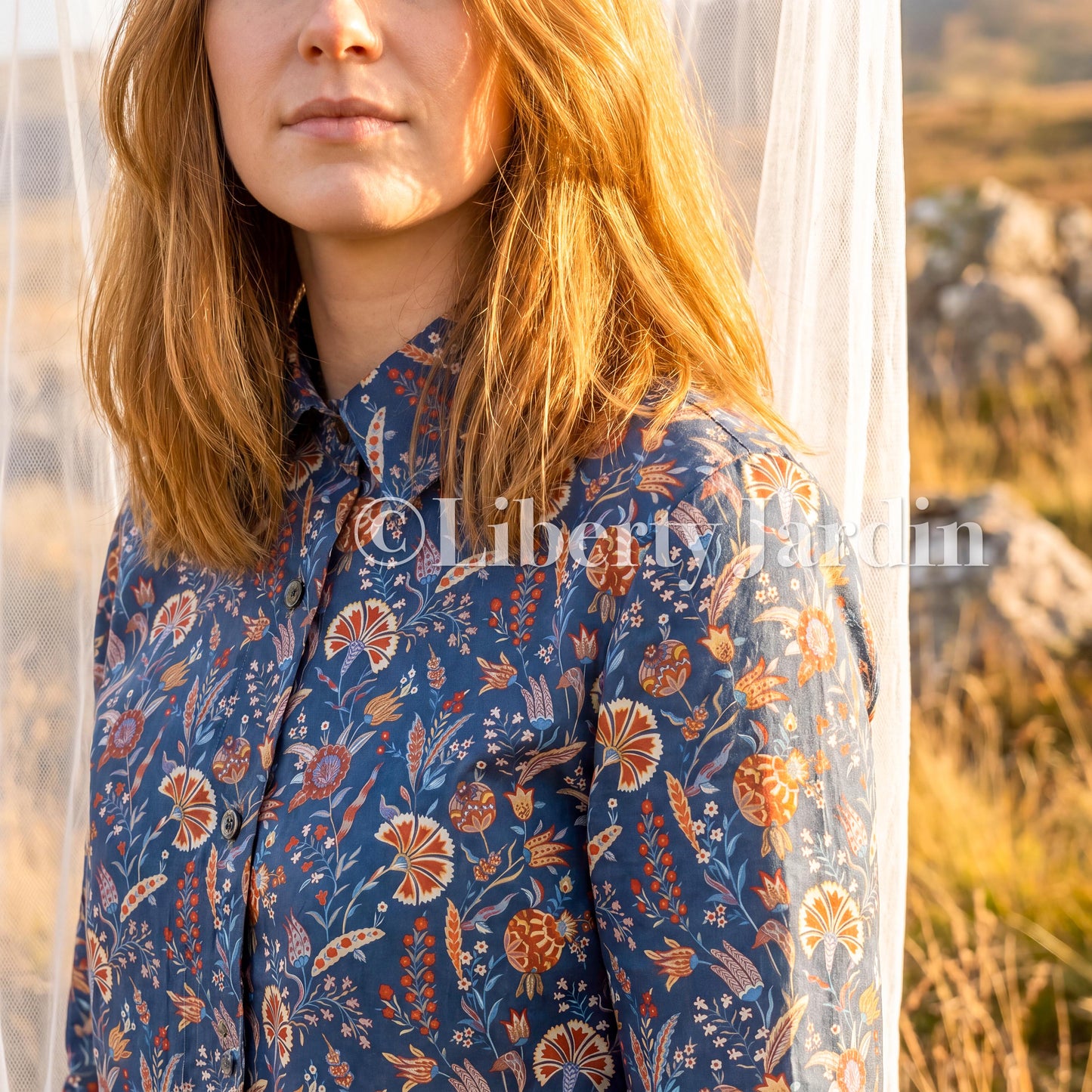 Handmade Liberty London Long Sleeves Shirt, Button-up Cotton Fabric Blouse, Botanical Floral Print Top