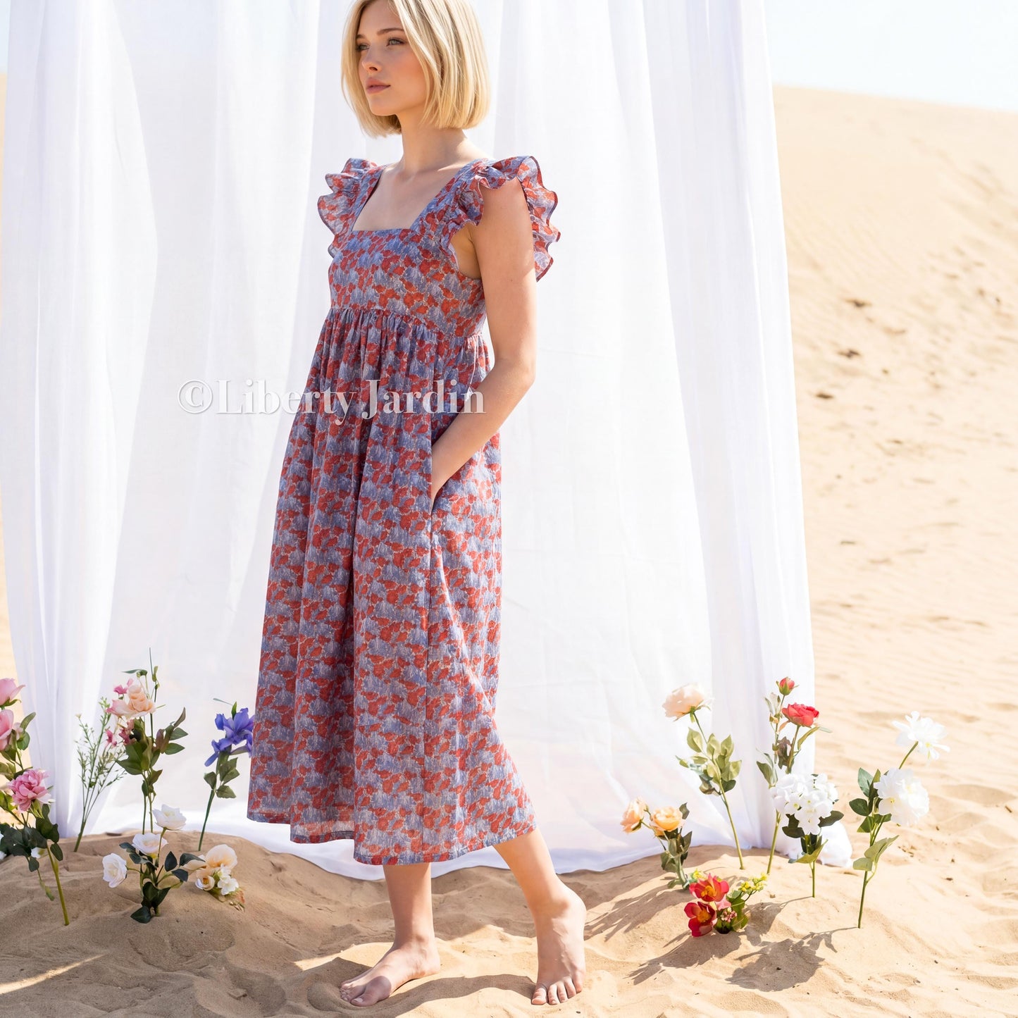 Liberty London Smock Dress, Handmade Botanical Sundress, Personalised Womenswear, Sleeveless Cottagecore, Customised Tailoring Clothing