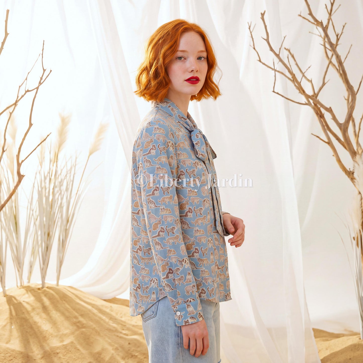 Long Sleeves Pussy Bow Blouse, Handmade Woman Shirt, Custom Made Top With Liberty London Fabric