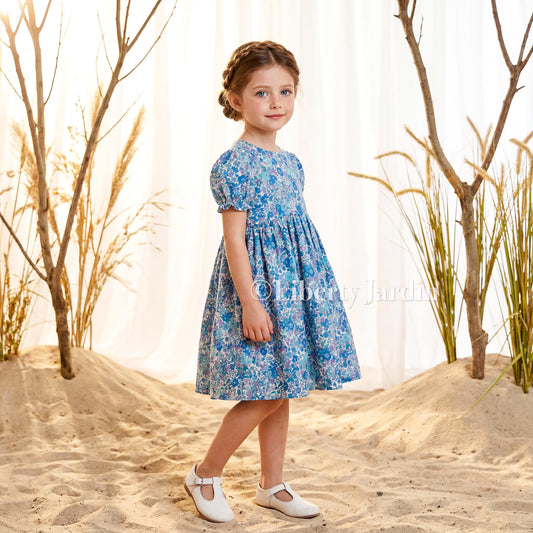 Handmade Liberty London Dress, Short Sleeves Sundress, Ditsy Floral Print, Sustainable Personalised Cotton Clothing