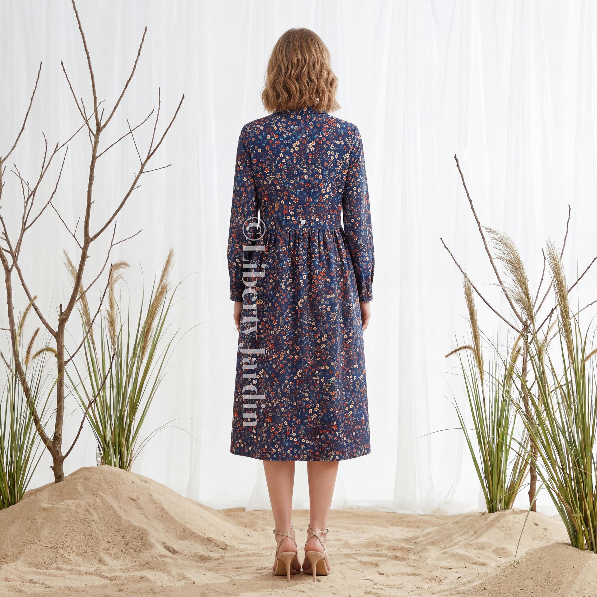 Liberty London Shirtdress, Long Sleeves Dress, Handmade Botanical Clothing, Collared Button-up, Personalised Woman Outfits