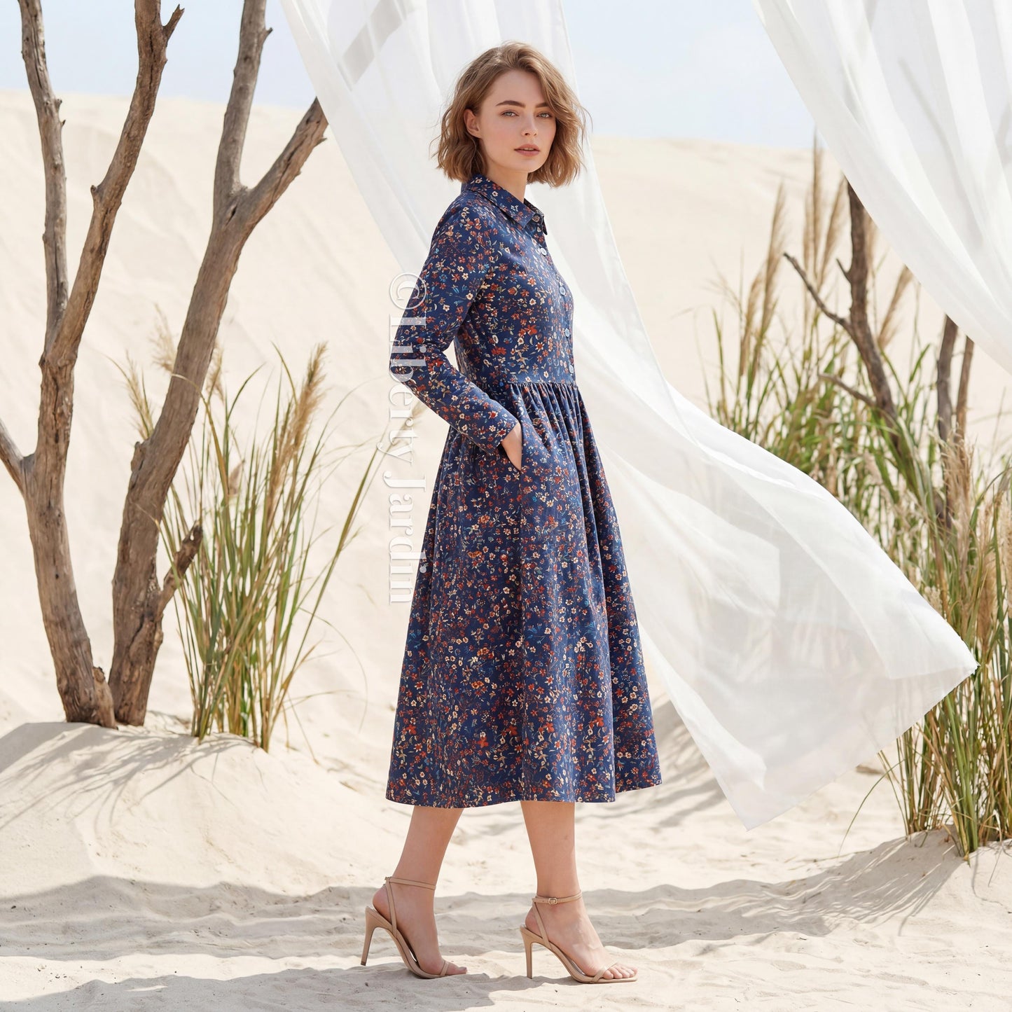 Liberty London Shirtdress, Long Sleeves Dress, Handmade Botanical Clothing, Collared Button-up, Personalised Woman Outfits