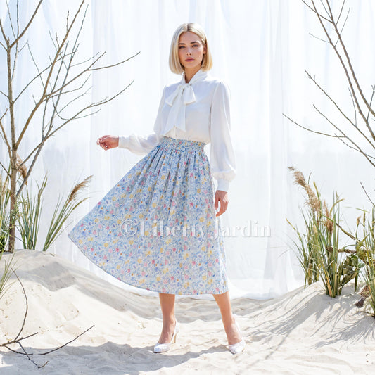 Liberty London Flowing Botanical Midi-Long Skirt, Handmade Sustainable Womenswear, Floral-print Eco-friendly Clothing, Slow-fashioned Outfit