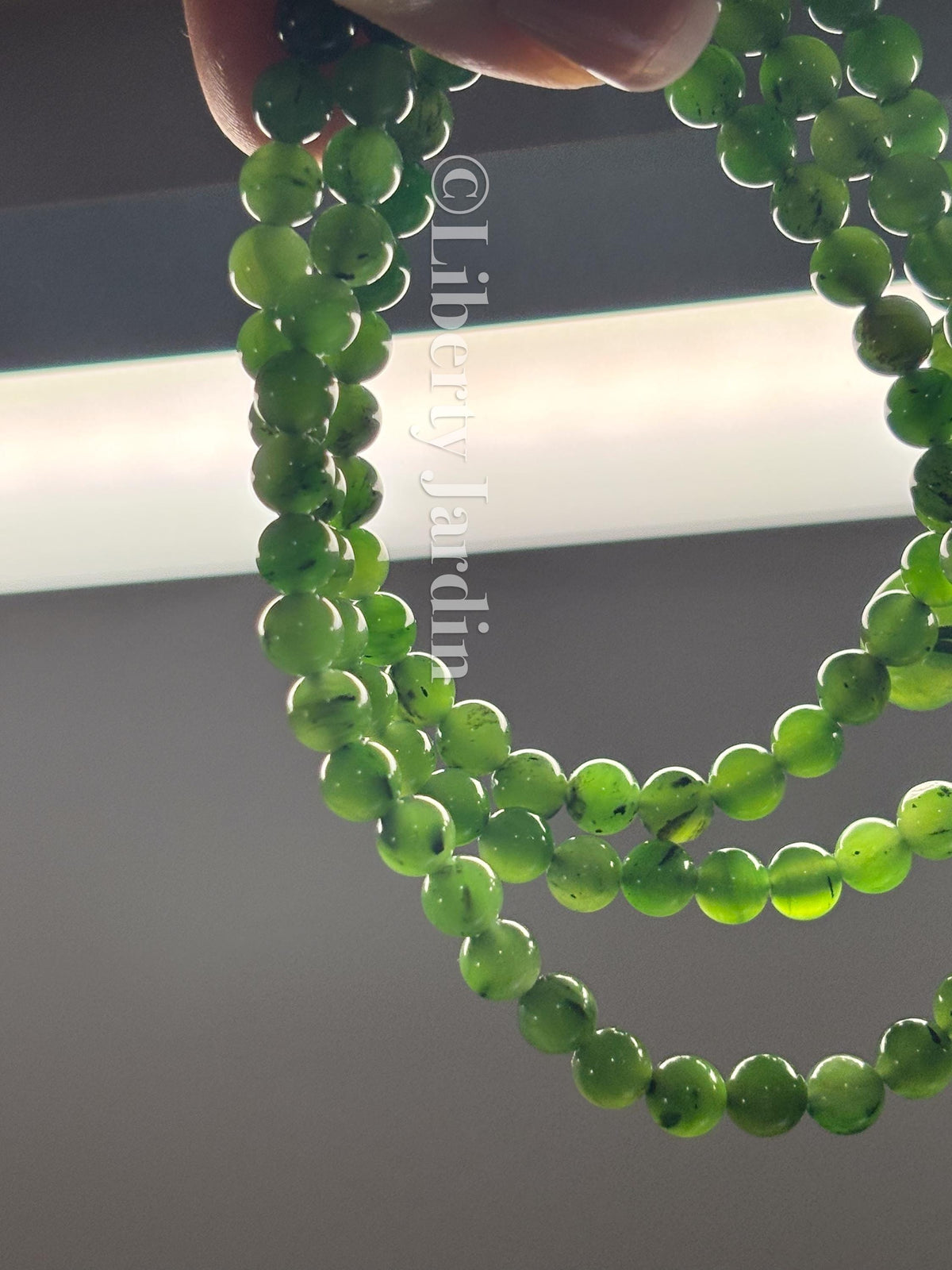 Russian Green Nephrite Jade Beaded Necklace, Natural Stone Accessories, Handmade Certified Men Women Jewellery