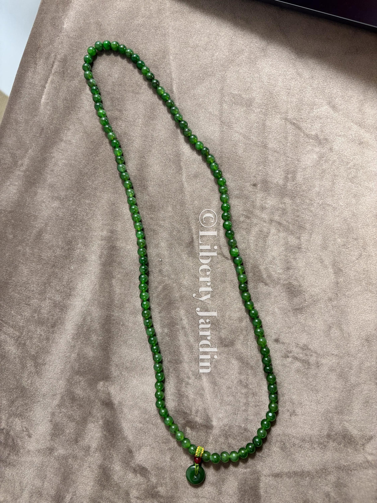 Russian Green Nephrite Jade Beaded Necklace, Natural Stone Accessories, Handmade Certified Men Women Jewellery