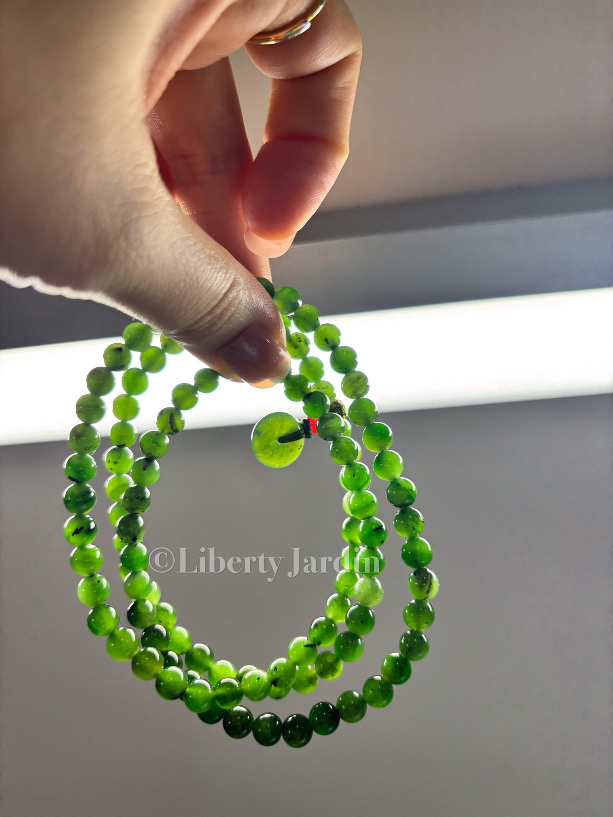 Russian Green Nephrite Jade Beaded Necklace, Natural Stone Accessories, Handmade Certified Men Women Jewellery
