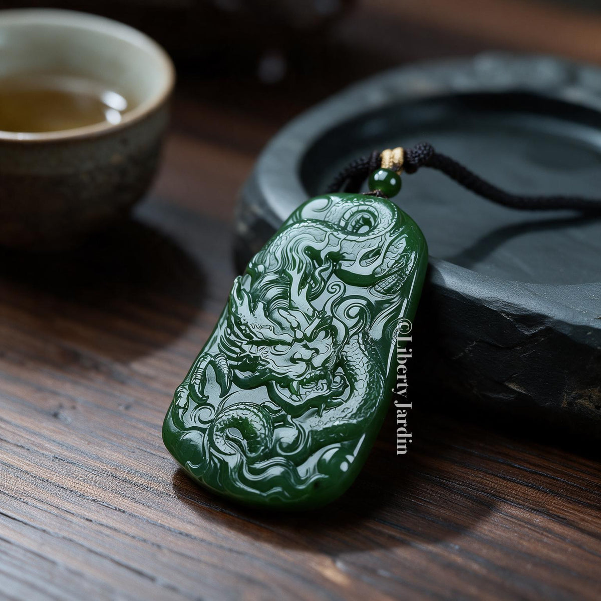 Russian Nephrite Dragon Necklace, Untreated Gemstone Jewellery, Green Natural Ornament, Sustainable Handmade Men Accessories