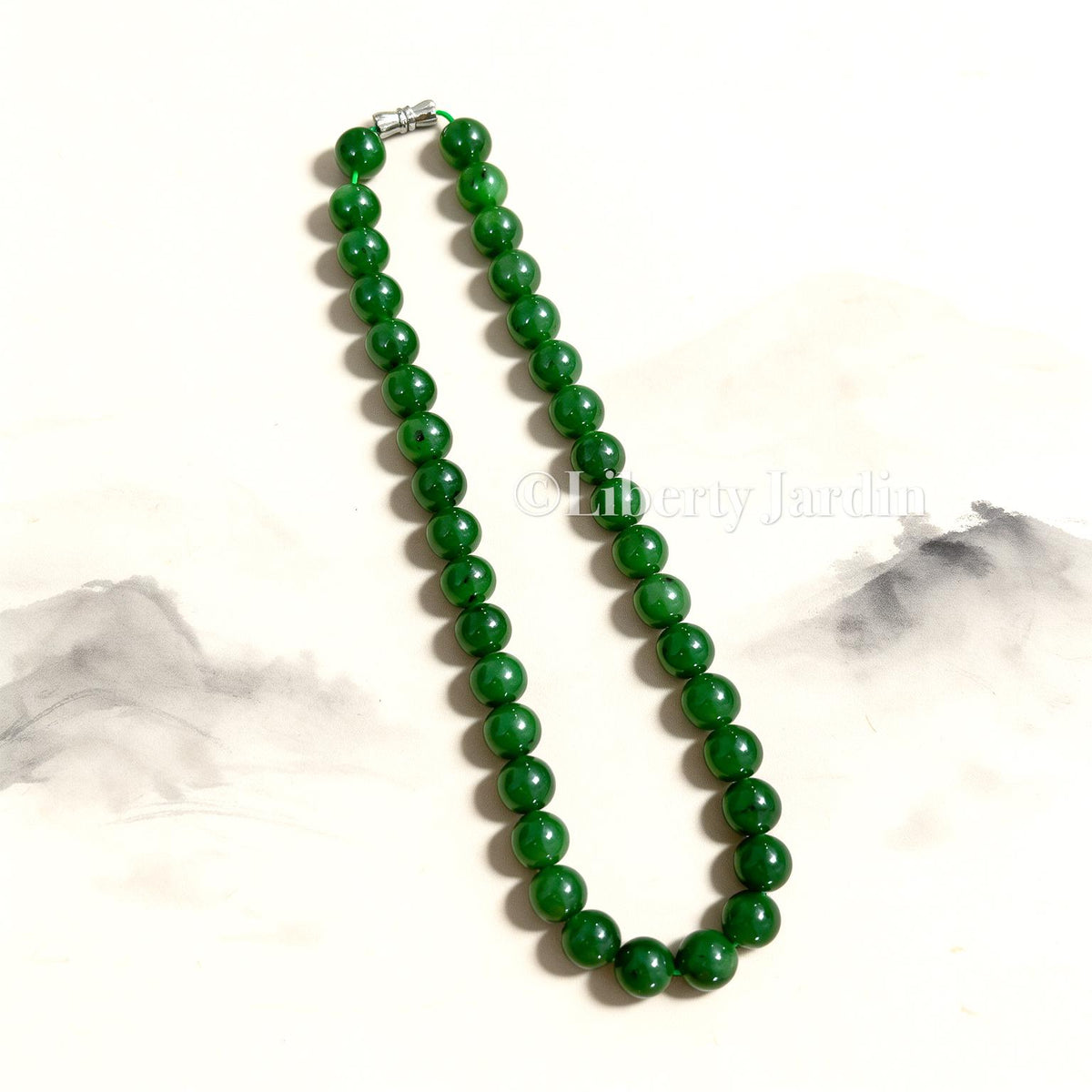 Russian Natural Nephrite Jade Necklace, Rich Green 10mm Beads, Anniversary Special Occasion, Woman Jadeite Jewellery