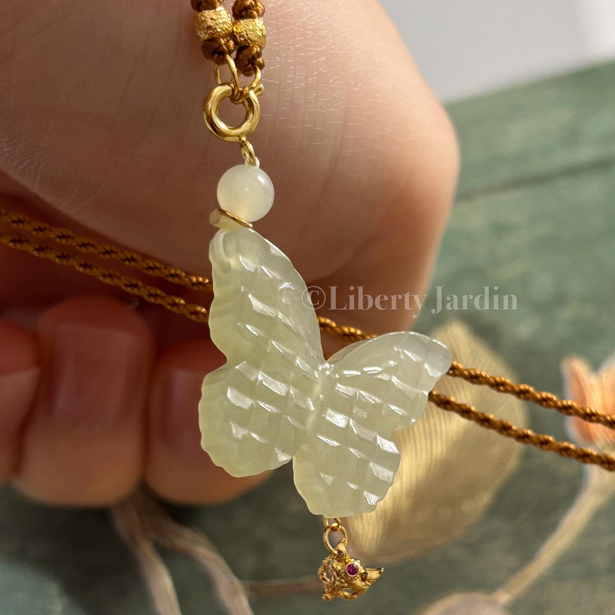 Butterfly Necklace, Natural Nephrite Jade Pendant, Handmade Accessories, Carved Stone Unique Piece, S925 Silver