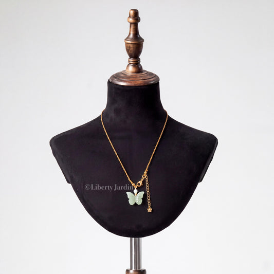 Butterfly Necklace, Natural Nephrite Jade Pendant, Handmade Accessories, Carved Stone Unique Piece, S925 Silver