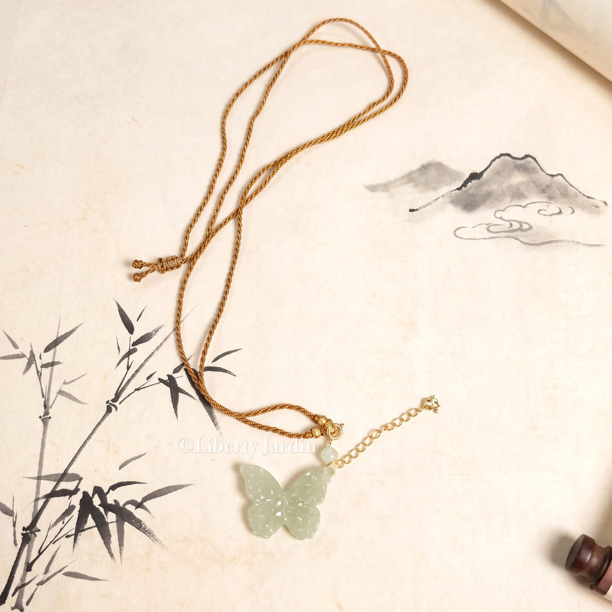 Butterfly Necklace, Natural Nephrite Jade Pendant, Handmade Accessories, Carved Stone Unique Piece, S925 Silver