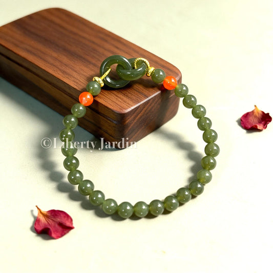 Icy Green Natural Nephrite Bracelet, Beaded Stone Accessories, Ritual Healing Bohemian Style, Handmade Accessories