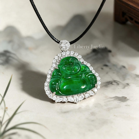 Icy Vivid Green Smiling Buddha Jadeite Pendant, Guatemalan Pendant Necklace, Certified Natural Untreated Jewellery
