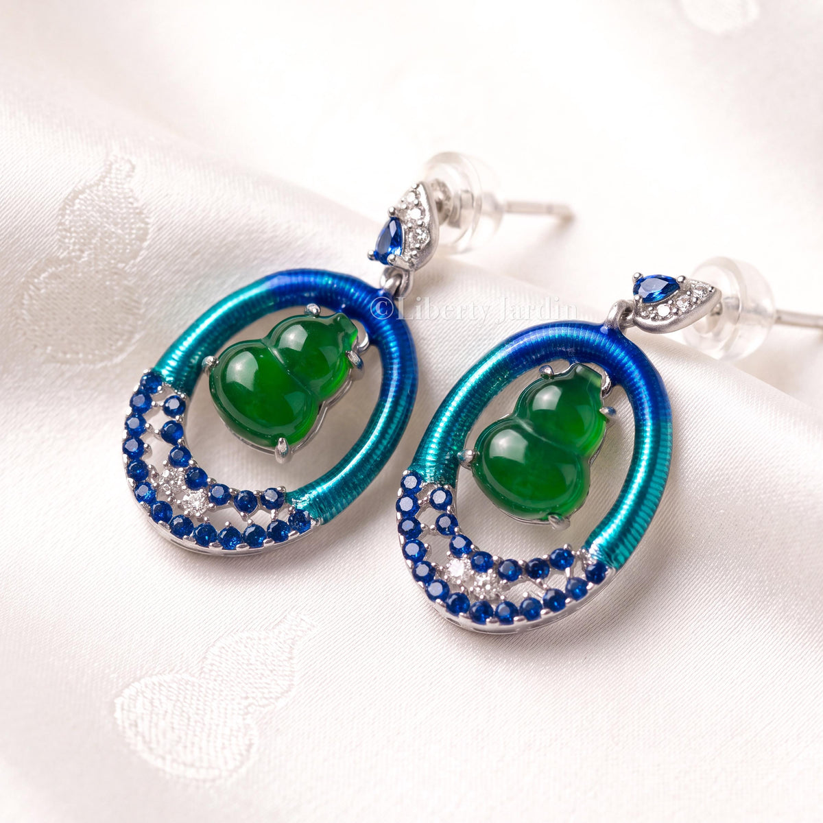 Natural Jadeite Earrings, Vivid Icy Green Guatemalan, Lab-grown Sapphire Diamonds, Sustainable Untreated Certified Gemstone