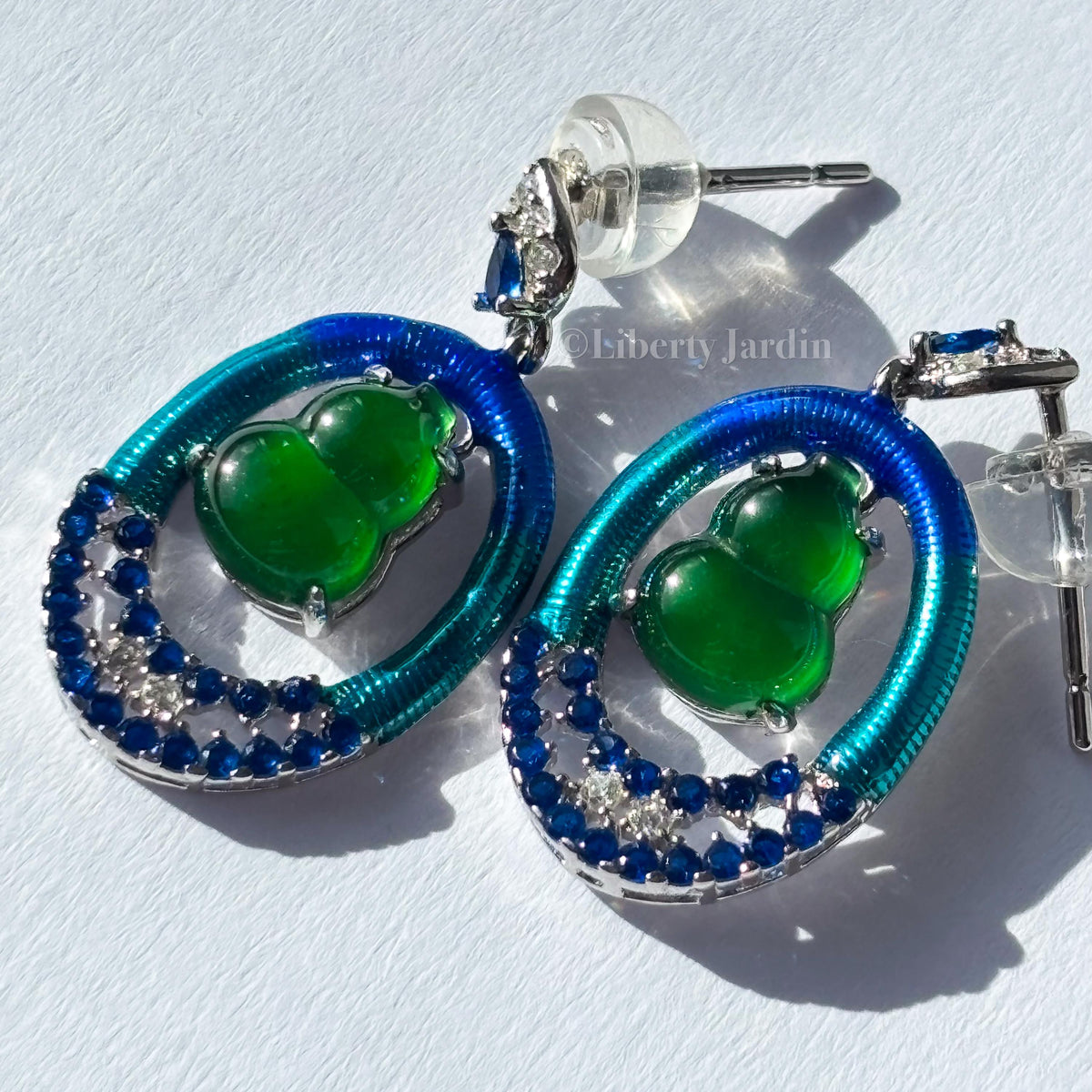 Natural Jadeite Earrings, Vivid Icy Green Guatemalan, Lab-grown Sapphire Diamonds, Sustainable Untreated Certified Gemstone