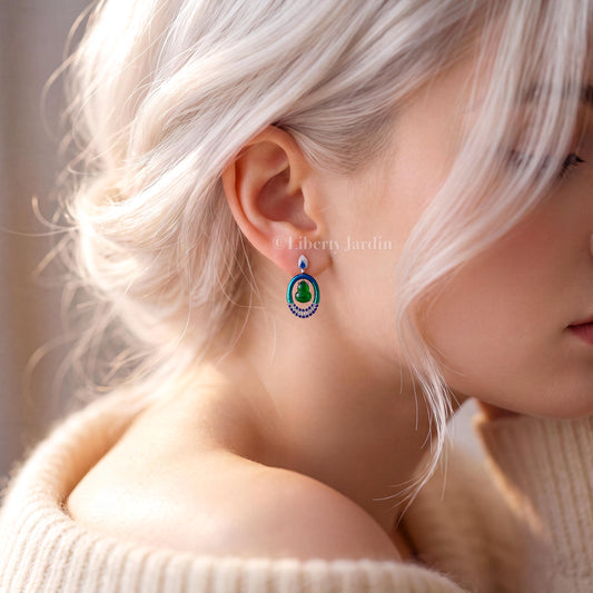 Natural Jadeite Earrings, Vivid Icy Green Guatemalan, Lab-grown Sapphire Diamonds, Sustainable Untreated Certified Gemstone