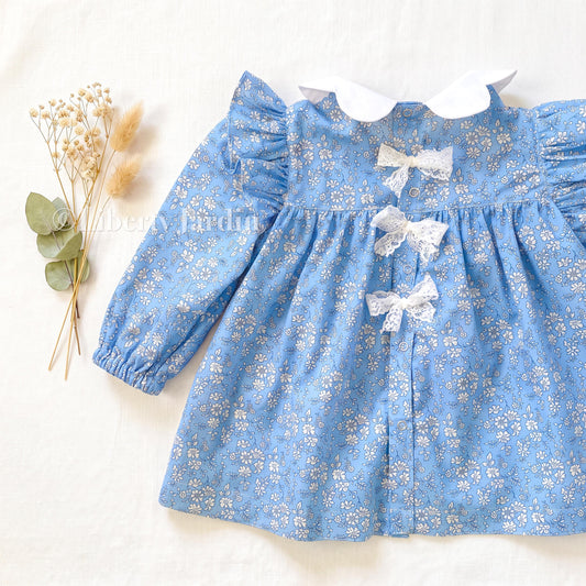 Liberty London Long Sleeves Blouse, Scalloped Collared Babydoll Top, Ruffle Ditsy Floral Print Shirt