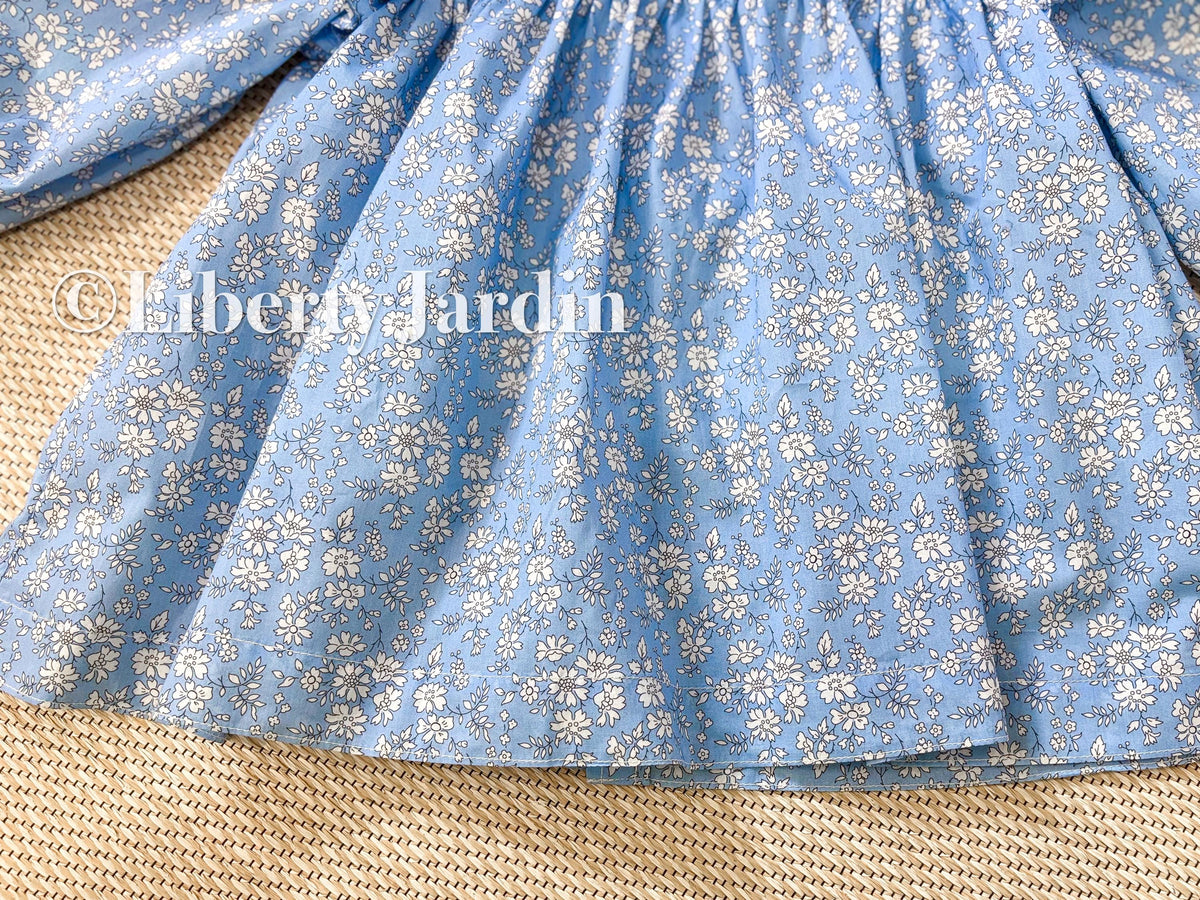 Liberty London Long Sleeves Blouse, Scalloped Collared Babydoll Top, Ruffle Ditsy Floral Print Shirt