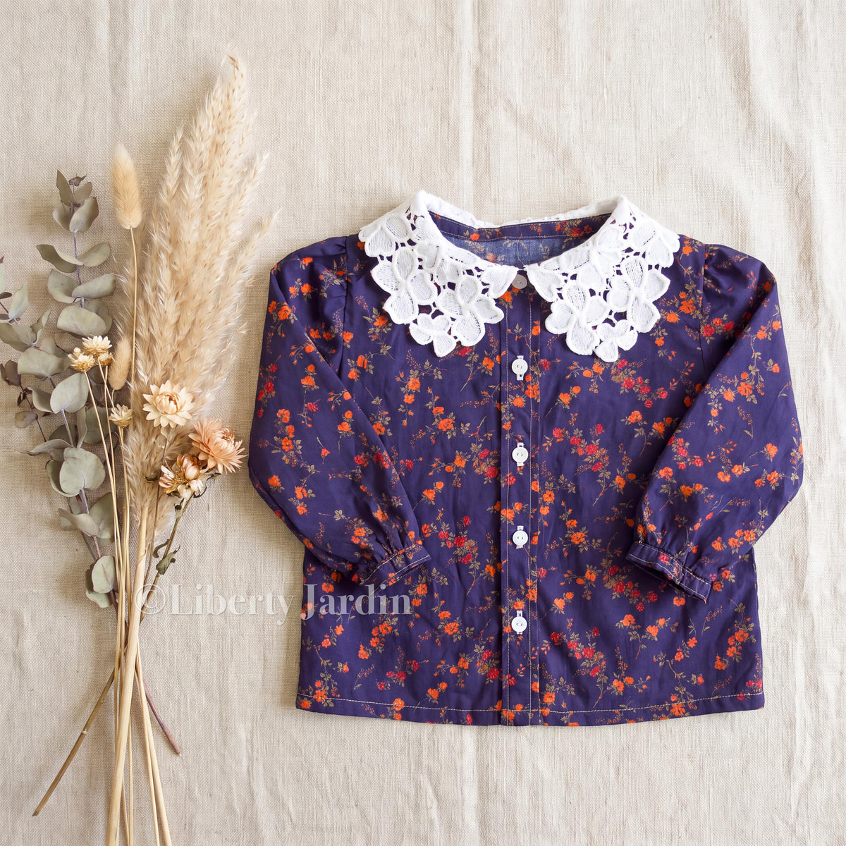 Liberty London Long-sleeved Blouse, Peter-Pan Collar Shirt, Button-up Floral Print Top, Personalised Tailoring Clothes
