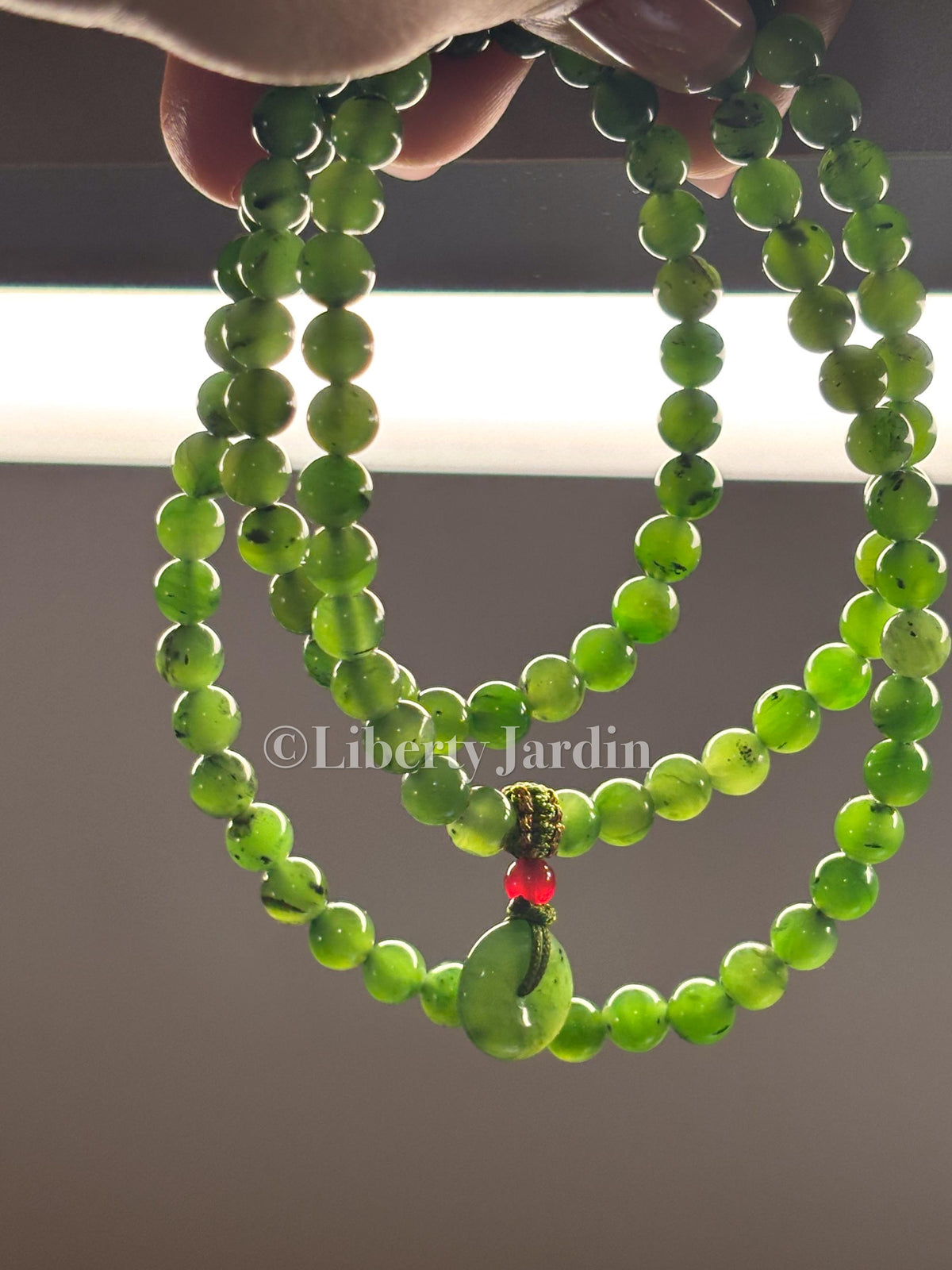 Russian Green Nephrite Jade Beaded Necklace, Natural Stone Accessories, Handmade Certified Men Women Jewellery