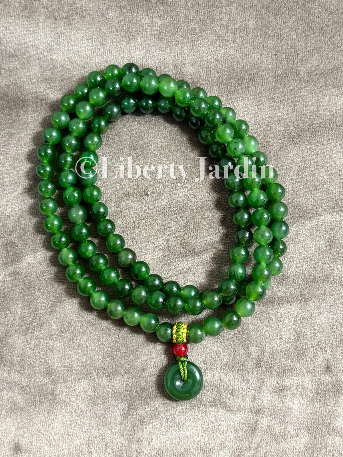 Russian Green Nephrite Jade Beaded Necklace, Natural Stone Accessories, Handmade Certified Men Women Jewellery