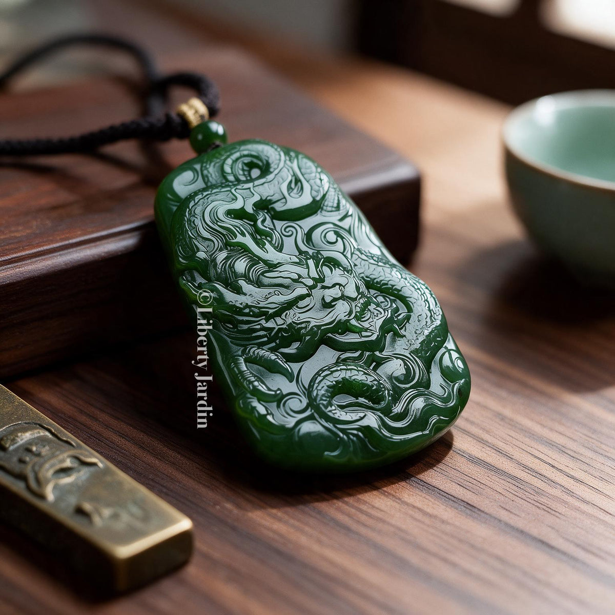 Russian Nephrite Dragon Necklace, Untreated Gemstone Jewellery, Green Natural Ornament, Sustainable Handmade Men Accessories
