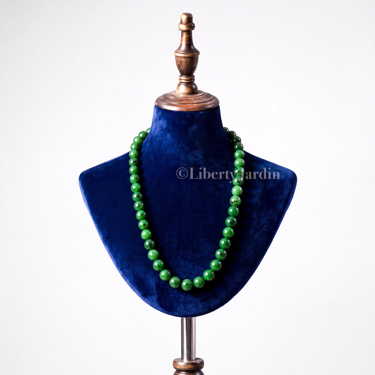 Russian Natural Nephrite Jade Necklace, Rich Green 10mm Beads, Anniversary Special Occasion, Woman Jadeite Jewellery