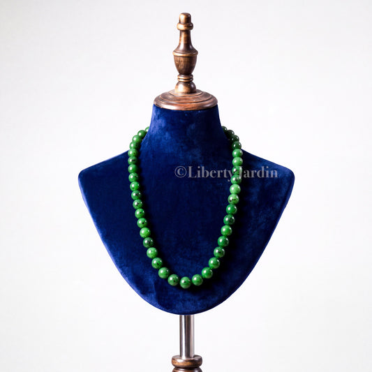 Russian Natural Nephrite Jade Necklace, Rich Green 10mm Beads, Anniversary Special Occasion, Woman Jadeite Jewellery