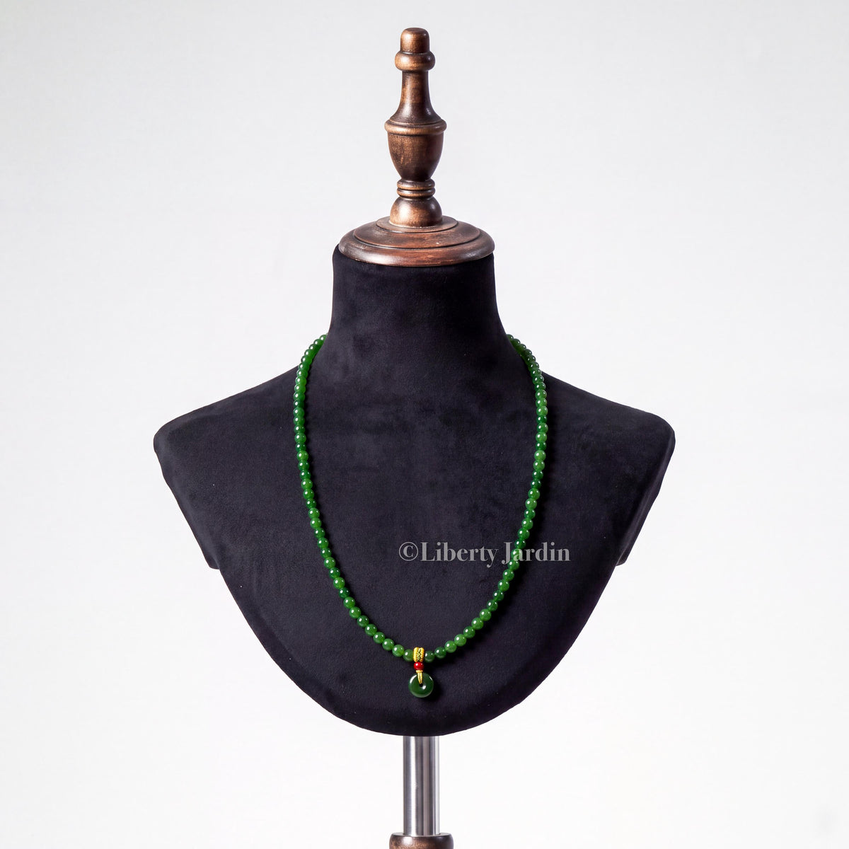 Russian Green Nephrite Jade Beaded Necklace, Natural Stone Accessories, Handmade Certified Men Women Jewellery