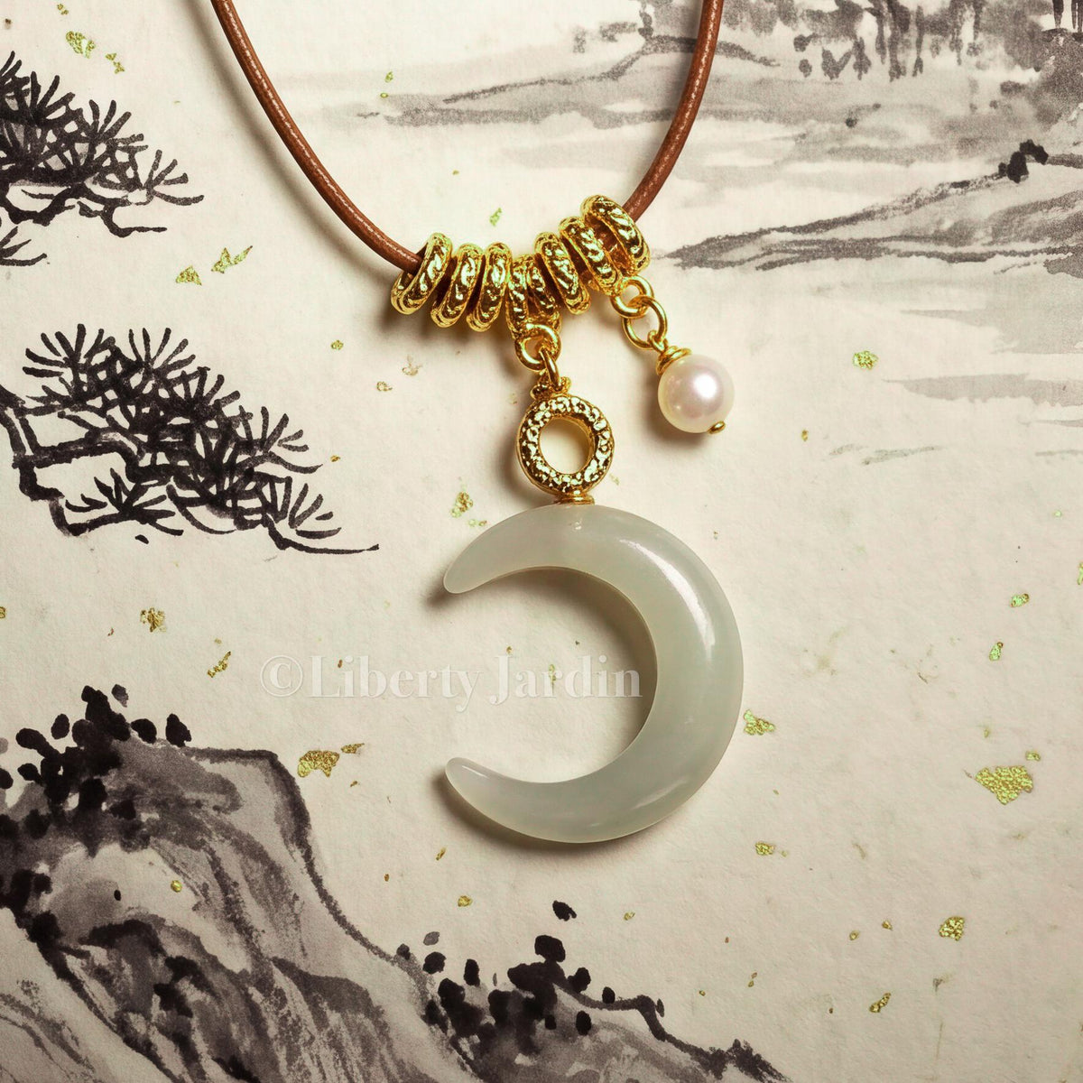 Natural Nephrite Jade Pendant, Half-moon Necklace, Handmade Accessories, Women Unique Stone Pieces, Icy High Quality