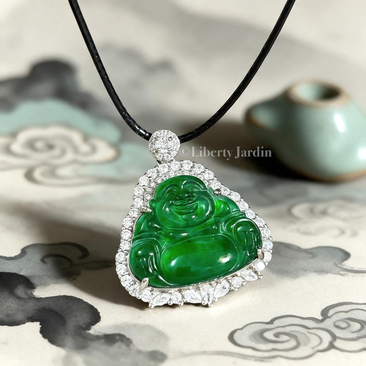 Icy Vivid Green Smiling Buddha Jadeite Pendant, Guatemalan Pendant Necklace, Certified Natural Untreated Jewellery
