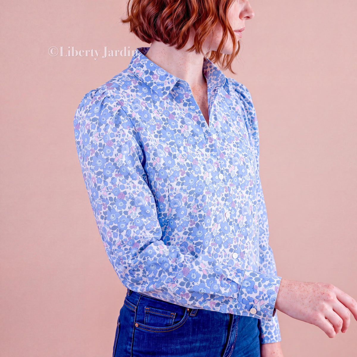 Liberty London Betsy Floral Print Woman Shirt, Long Sleeve Button Through Blouse, Handmade Customised