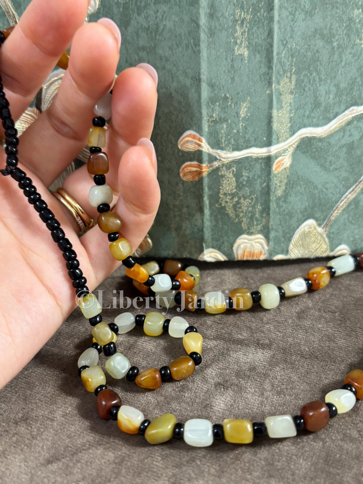 Natural Nephrite Jade Necklace, Colour-blocked Beaded Bracelet, Gemstone Jewellery, Multicolour Handmade Accessories, Non-treated Certified
