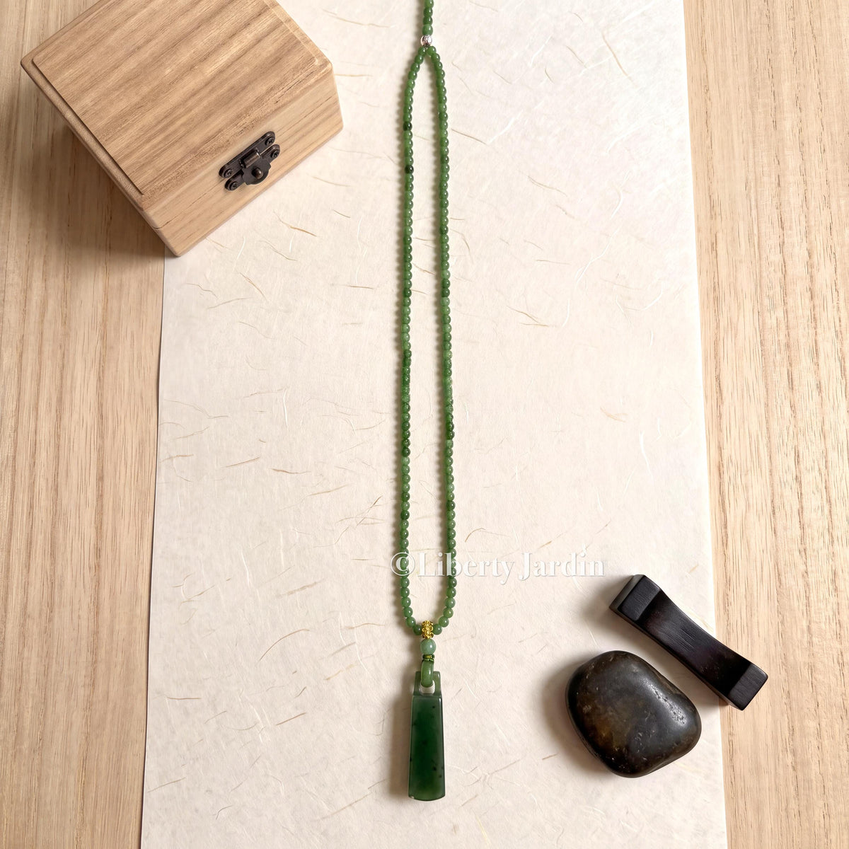 Russian Nephrite Jade Pendant, Beaded Necklace, Natural Stone Accessories, Handmade Non-treated Certified Women Jewellery