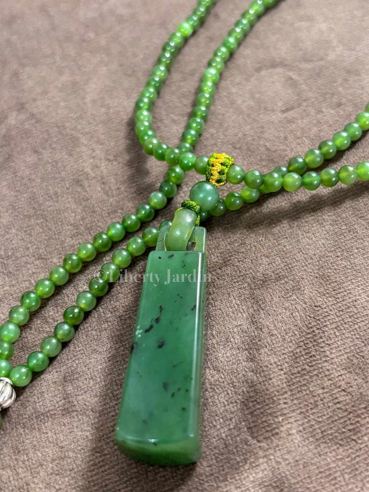 Russian Nephrite Jade Pendant, Beaded Necklace, Natural Stone Accessories, Handmade Non-treated Certified Women Jewellery