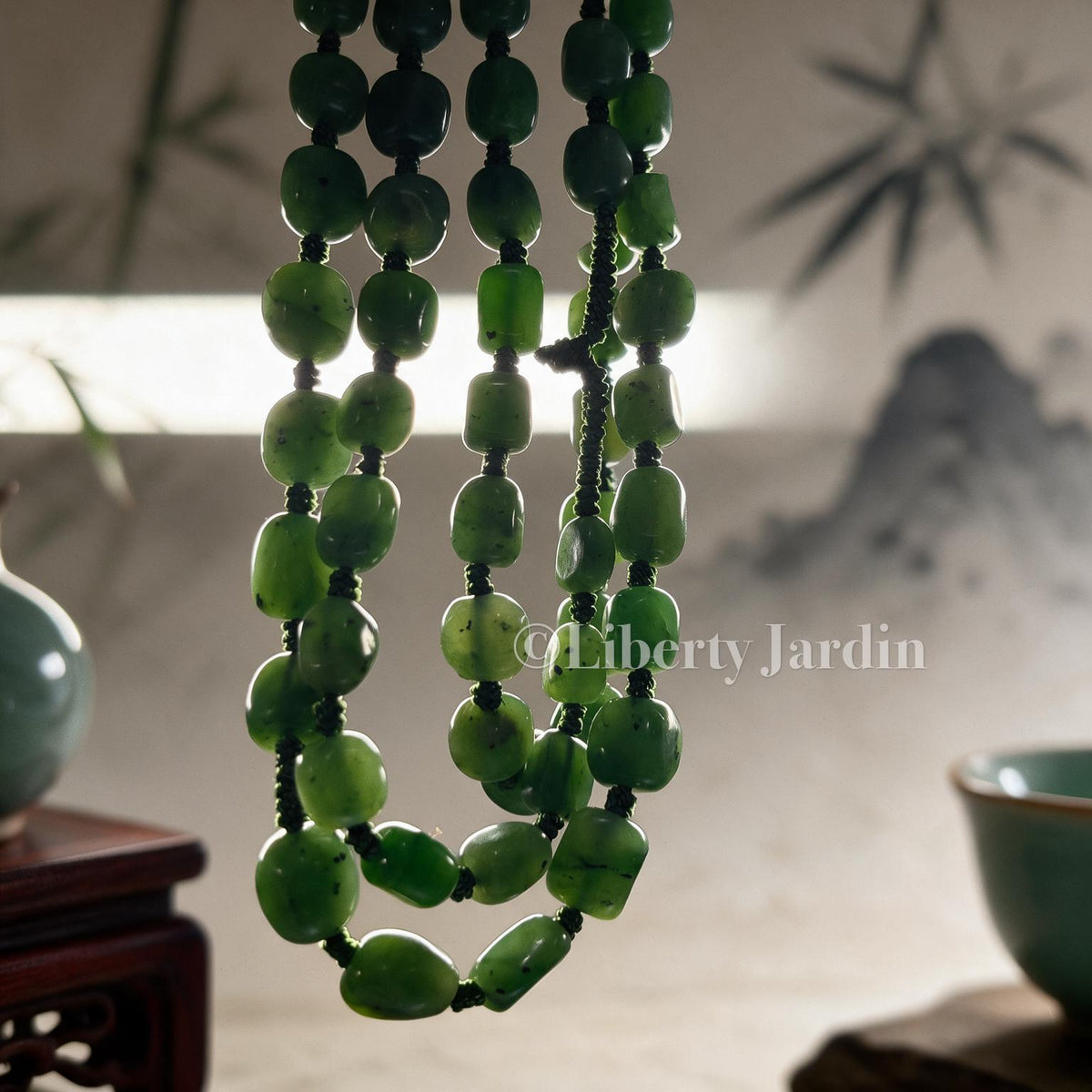 Natural Russian Nephrite Jade Necklace, Green Non-treated Certified Gemstone Jewellery, Handmade Beaded Bracelet Accessories