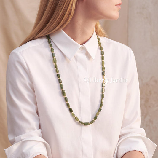Natural Nephrite Jade Necklace, Translucent Beaded Bracelet, Gemstone Jewellery, Handmade Sustainable Accessories, Non-treated Certified