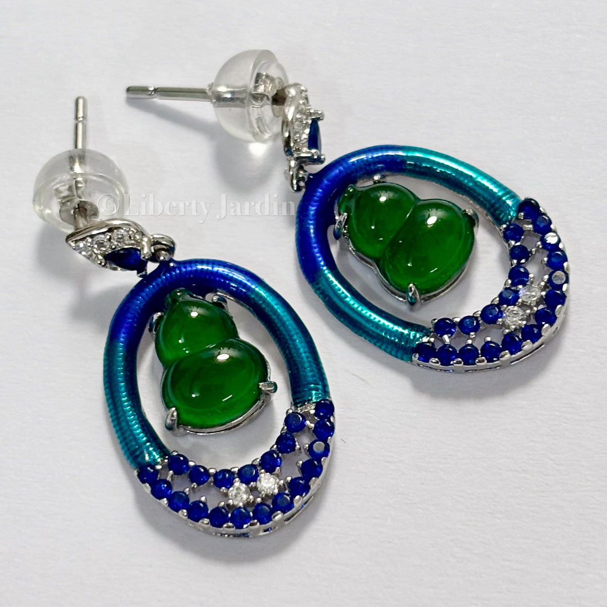 Natural Jadeite Earrings, Vivid Icy Green Guatemalan, Lab-grown Sapphire Diamonds, Sustainable Untreated Certified Gemstone
