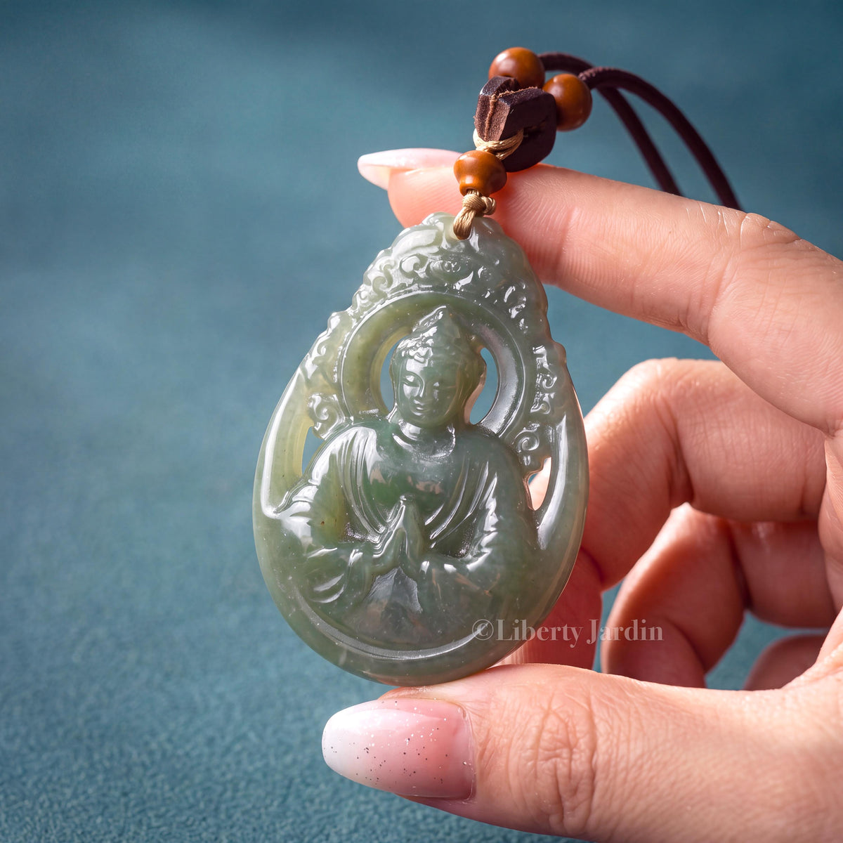 Buddha Natural Nephrite Pendant Necklace, Lucky Prosperity Precious, Handmade Sustainable Accessories, Untreated Certified Jewellery