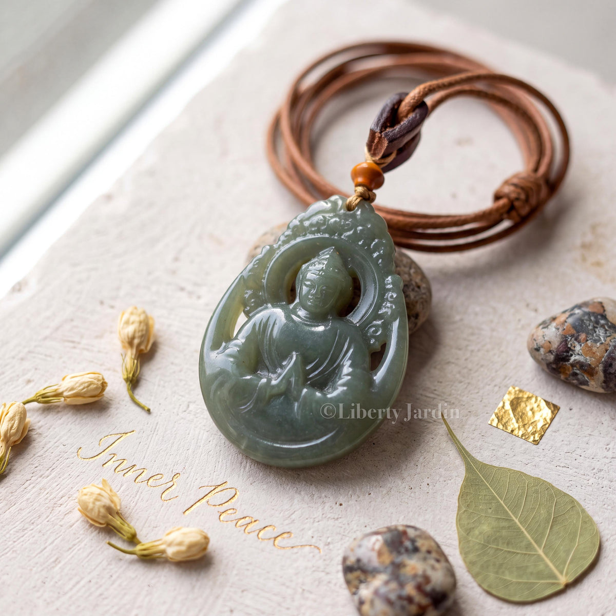 Buddha Natural Nephrite Pendant Necklace, Lucky Prosperity Precious, Handmade Sustainable Accessories, Untreated Certified Jewellery